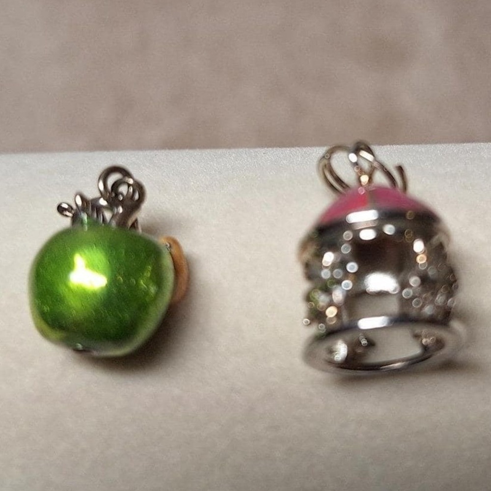Green apple and carousel charms enameled in sterling silver set of 2